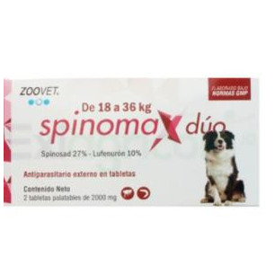 ANTIPULGAS SPINOMAX DUO X 18 A 36  kg CAJA POR 2 TABLETAS