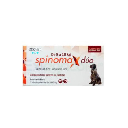 ANTIPULGAS SPINOMAX DUO X 9 A 18  kg CAJA POR 1 TABLETA