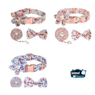 SET COLLAR ,MOÑO Y TRAILLA FLORAL T S