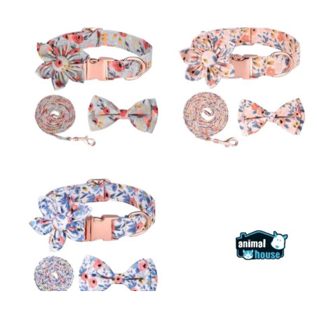 SET COLLAR ,MOÑO Y TRAILLA FLORAL T S